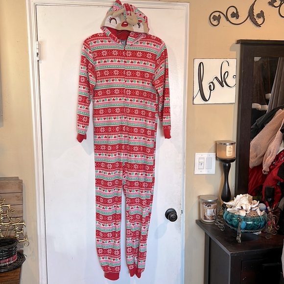EUC Christmas PJs with deer hoodie - Picture 1 of 7
